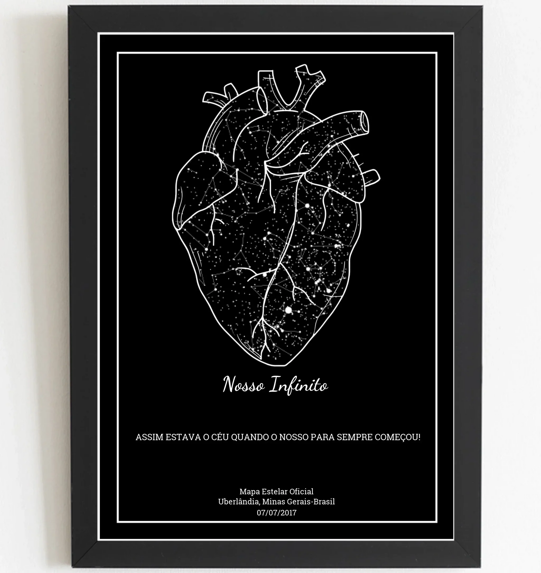 Mapa Estelar Preto Coração - Arte Digital